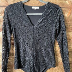 Socialite Black Lace V-Neck Bodysuit, Size Medium